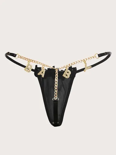 Vista 2 de SOLY HUX Tangas de malla con apliques florales para mujer, ropa interior sexy