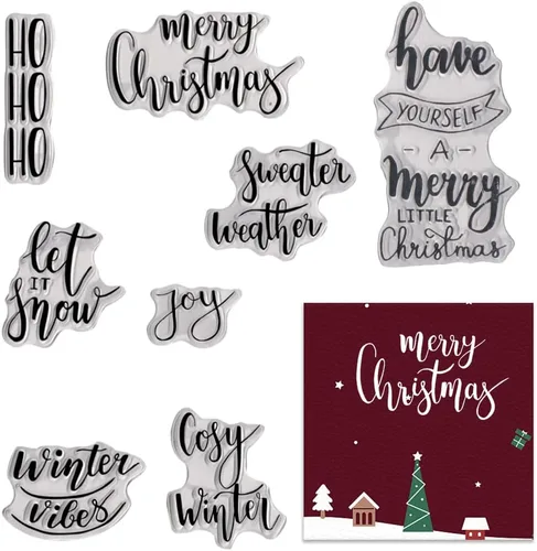 Vista 8 de Sellos transparentes de montaña de Navidad para hacer tarjetas y decoraciones de álbum de fotos, sellos de silicona del trineo de Santa Claus sellos