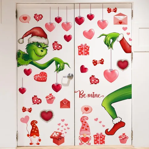 Vista 3 de Denylo pro Calcomanías para puerta del día de San Valentín, decoración de corazón de San Valentín, se aferra a la puerta, extraíble, romántico