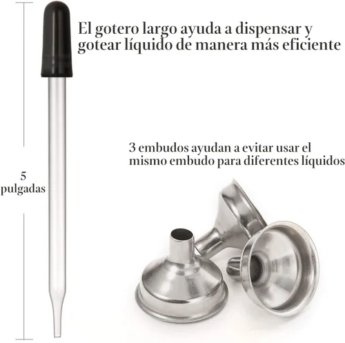Vista 7 de 12 botellas con cuentagotas ámbar de 1 onza con 3 embudos de acero inoxidable y 1 cuentagotas de vidrio largo, botellas de vidrio de 1.0 fl oz