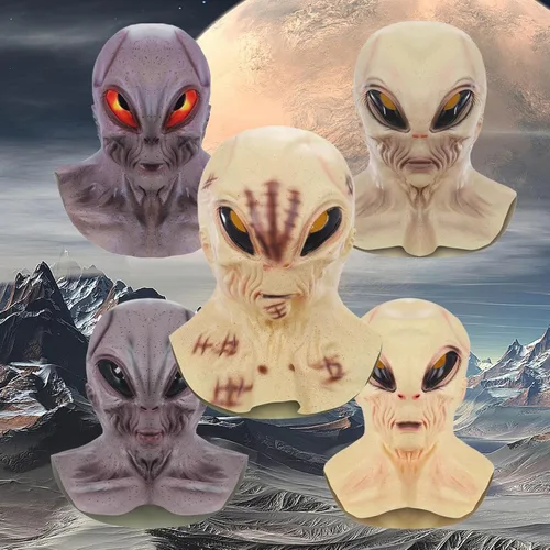 Vista 3 de Máscara de alienígena de cabeza completa para Halloween, terrorífico accesorio de disfraz de látex para eventos embrujados Am.07