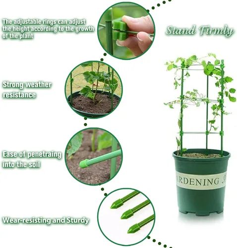 Vista 3 de Legigo Paquete de 3 jaulas de soporte para plantas, jaulas de tomate para jardín, estacas ajustables de 18 pulgadas para plantas enrejadas, anillos