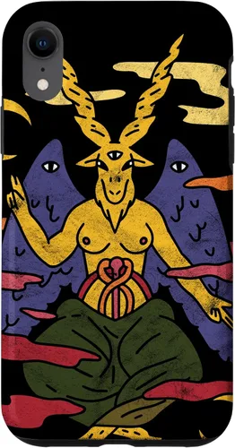 Vista 8 de Funda punk gótica para iPhone 15 Baphomet Psychedelic Satan Antichrist