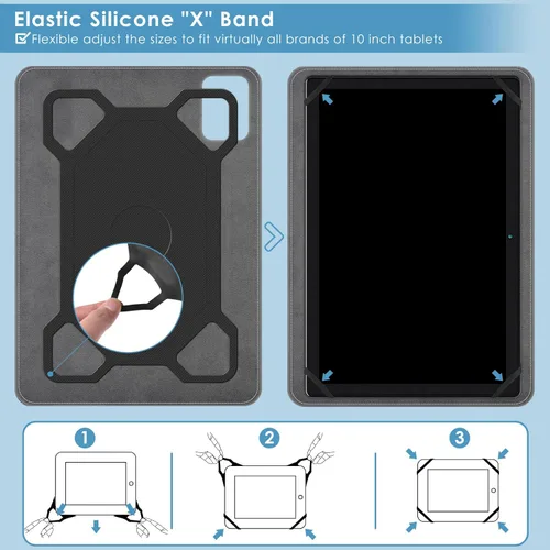 Vista 4 de DETUOSI Funda universal para tableta Android de 10.1 pulgadas, cubierta protectora de cuero, visión de 2 ángulos, con 3 ranuras para tarjetas, funda