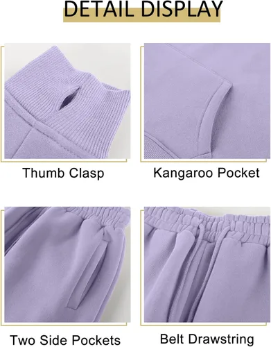 Vista 18 de Kissonic Conjunto deportivo de forro polar para mujer, 2 piezas, sudadera con capucha y pantalones deportivos