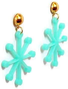 Vista 3 de Mid Century Modern Sputnik Dangle Earrings, Womens Retro Mid Century Aqua Flower Shape Drop Earrings