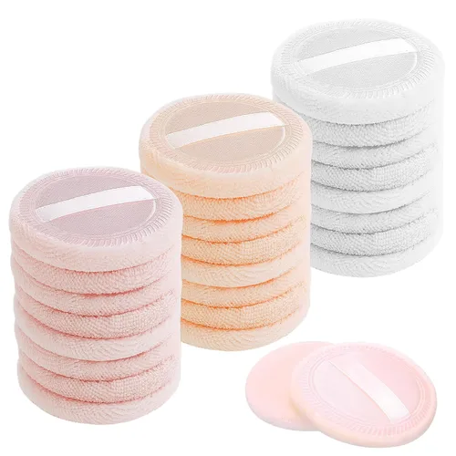 Vista 7 de WLLHYF 24 piezas de maquillaje de algodón rosa, soplo cosmético redondo para maquillaje facial en polvo aterciopelado para polvo suelto, lavable