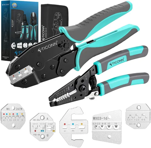 Vista 7 de TICONN Herramienta de crimpado para conectores termorretráctiles, crimpadora de cables de trinquete, alicates de prensado, crimpadora de terminales