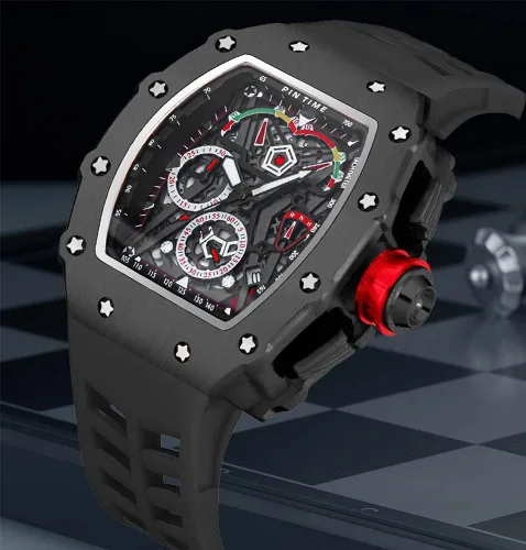 Vista 6 de Tonneau - Relojes de vestir punk, únicos, para hombre, impermeables, analógicos, deportes, trabajo, hombre, reloj de pulsera luminosa de silicona, L