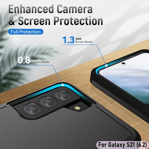 Vista 8 de Funda híbrida de doble capa para Galaxy S21 de 6.2 pulgadas, resistente a los golpes, resistente a los golpes, con 1 soporte magnético