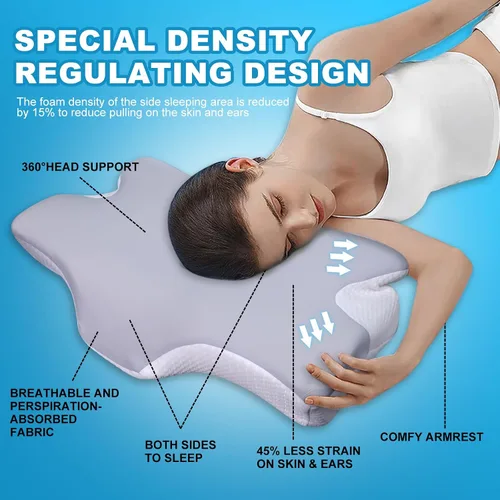 Vista 6 de Almohada cervical cervical para dormir, almohadas refrescantes de espuma viscoelástica para aliviar el dolor de cuello, almohada ortopédica