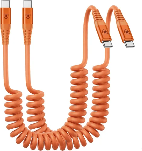 Vista 11 de Cable USB C a C de 3 pies, paquete de 2 cables de carga USB C en espiral para automóvil tipo C, cable de carga rápida para iPhone