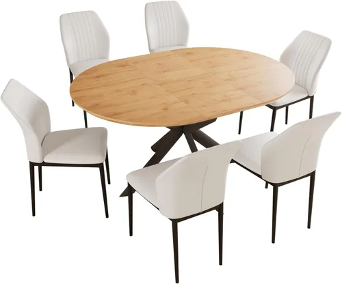Vista 7 de HIPIHOM Juego de mesa de comedor redonda extensible de 43.2"-59.1", mesa de cocina para 4-6 personas con tablero de MDF engrosado resistente a Mesa