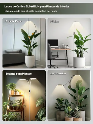 Vista 8 de GLOWRIUM Luces de cultivo inteligentes para plantas de interior, luces de espectro completo de 24 W con aplicación Bluetooth, altura ajustable de 47