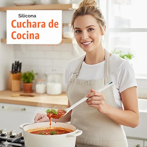 Vista 3 de Cuchara de cocina de silicona, cucharas sólidas y ranuradas Blanco