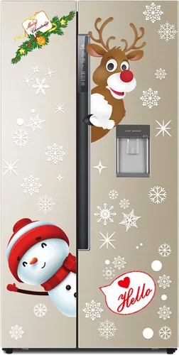 Vista 5 de 130 piezas de calcomanías decorativas de Navidad para ventanas, calcomanías de copo de nieve de Navidad con Papá Noel y renos
