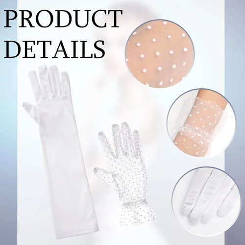 Vista 5 de Bencailor 4 pares de guantes de encaje y guantes de satén, guantes de ópera, guantes cortos y largos, guantes de fiesta de té de los años 50