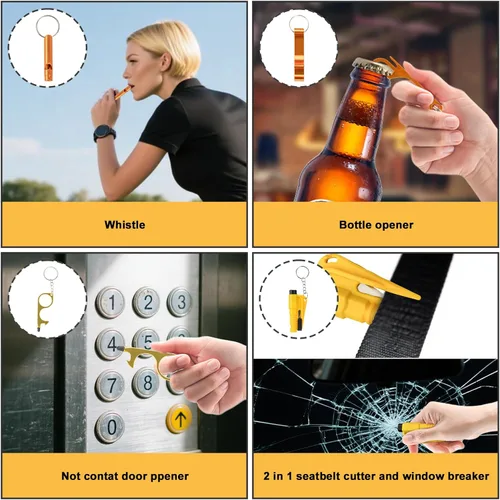 Vista 6 de Juego de 10 llaveros de accesorios para mujer con alarma de seguridad, silbato y llavero de pulsera