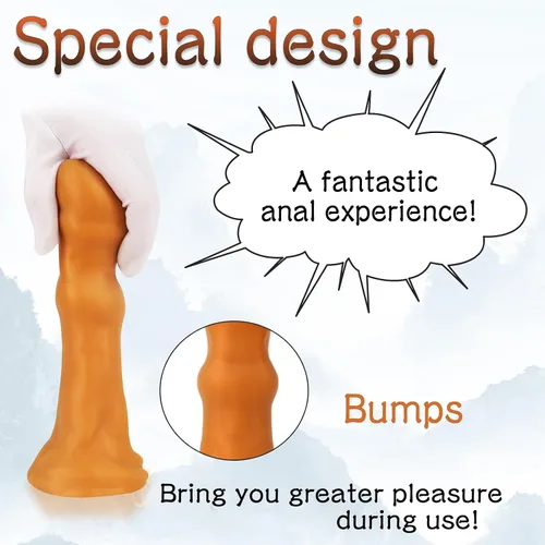 Vista 4 de TaRiss's Consolador anal suave de silicona con base de ventosa, juguete sexual para hombres, mujeres, parejas, dorado, XXL, 14.76 pulgadas