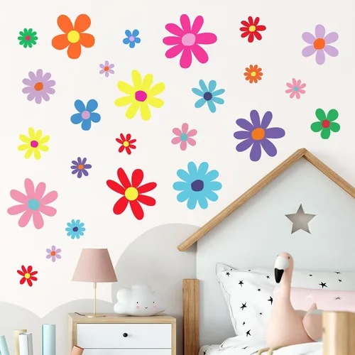 Vista 8 de 12 Hojas de Calcomanías de Margaritas para Pared, Adhesivos de Flores de Estilo Boho, Pegatinas de Pared Lindas para Niñas, Decoración