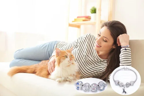 Vista 6 de ENJOOOY Cuentas de plata de ley con estampado de pata de perro con cristales de circonita cúbica para pulseras de cuentas estilo Pandora