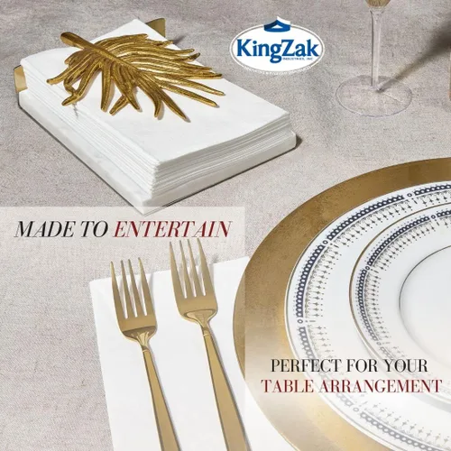 Vista 3 de Kingzak White Dinner 16.5 x 15 pulgadas, ocho pliegues, 2 capas, paquete de 200 servilletas, 200 unidades (39010)