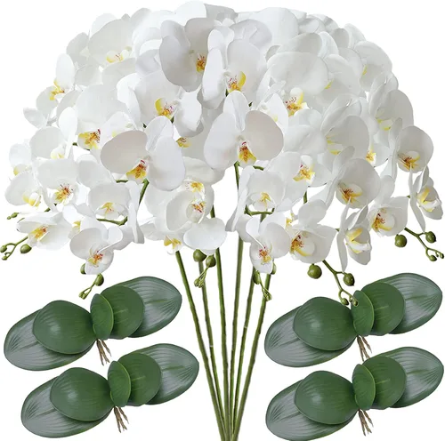 Vista 24 de FagusHome Flores de Phalaenopsis Artificiales de 32 Pulgadas 6 Piezas Tallos de Flores de Orquídeas Artificiales para Decoración del Hogar (Azul)