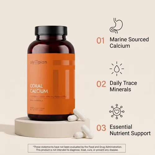 Vista 3 de Olympian Labs Calcio de coral 0.04 oz por porción 1000 mg 270 cápsulas que apoyan huesos y articulaciones saludables