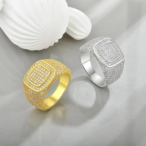 Vista 4 de Signet Rings Cluster Band Micropave Mens Bling Ring Square Crystal Zircon Little Finger Ring
