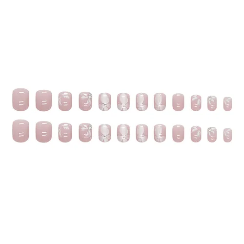 Vista 5 de Uñas Postizas de Mariposa con Purpurina Rosa - 24 piezas de Cobertura Completa Brillantes que se Pegan en Uñas Artificiales Acrílicas S11