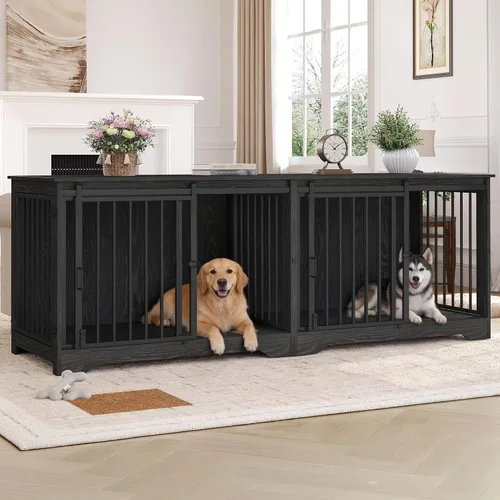 Vista 11 de Hzuaneri Mueble Jaula para Perros de 78" para 2 Perros, Jaula Doble para Perros con Divisor, Perrera de Madera Resistente para Perros, Jaula