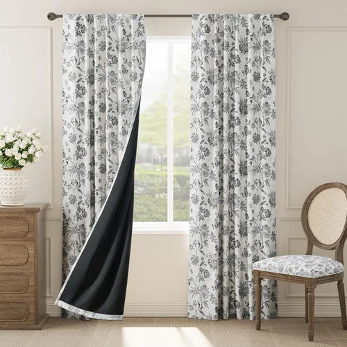 Vista 38 de jinchan Cortinas Opacas Florales para Dormitorio, 63 Pulgadas de Largo Cortinas Opacas con Estampado de Flores, Estilo Campo Francés con Pestañas