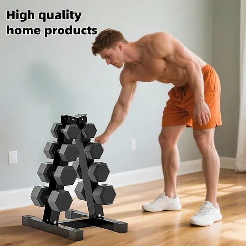 Vista 4 de 4-Tier Dumbbell Rack Stand, A-Frame Metal Weight Rack with Handle – Space-Saving Strength Training Dumbbell Storage for Home Gym