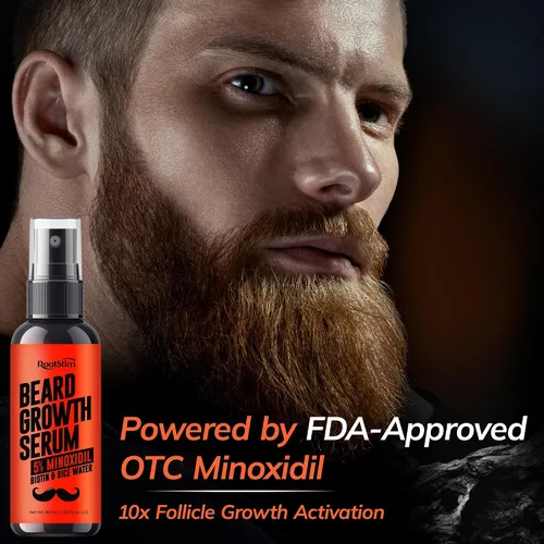 Vista 2 de RootStim 5% Minoxidil Beard Growth Serum for Men: 2-Pack Minoxidil Hair Regrowth Spray with Biotin & Rice Water - Extra Strength Beard Oil for