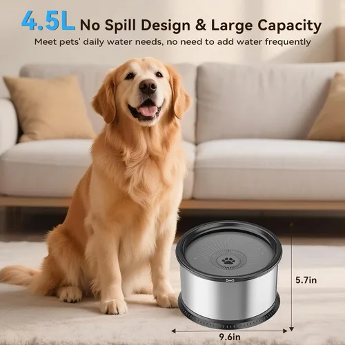 Vista 2 de Tazón de agua para perros sin derrames de 4.5L, juego de cuencos Comedero de gran capacidad, a prueba de salpicaduras, con alfombrilla B-Negro