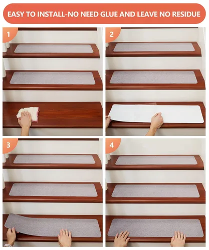 Vista 6 de Peldaños antideslizantes para escaleras, seguras para niños, ancianos y mascotas, juego de 14 piezas, autoadhesivo, 8 x 30 pulgadas, gris