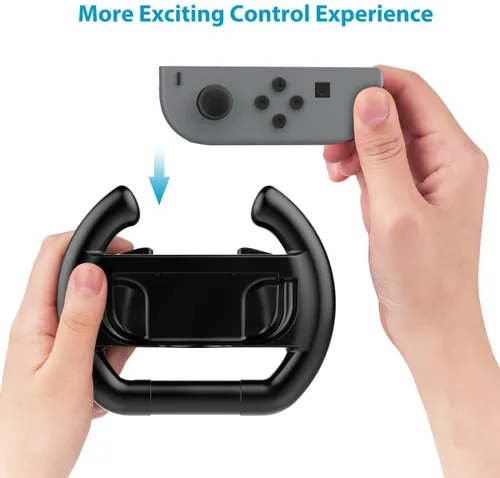 Vista 5 de EIMGO 2 x Steering Wheels for Nintendo Switch & OLED Joy-Con Racing Game Controller Attachments Handle Grips Set (Flat-bottom, Black+White)