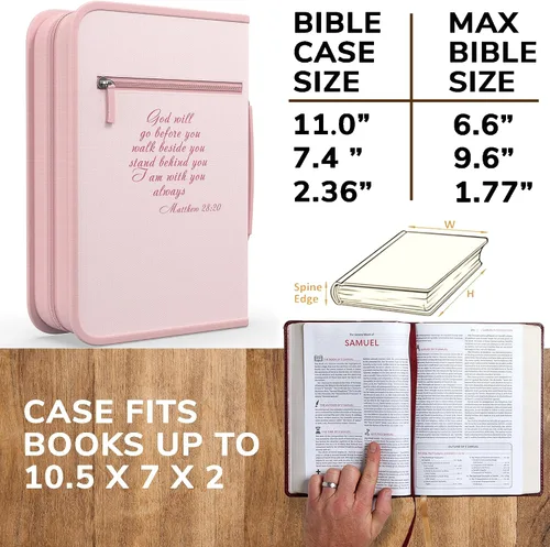 Vista 57 de DEHITE Funda para la Biblia para mujer, bolsas de transporte de la Biblia, tamaños medianos y grandes, ranuras para bolígrafos, tela de primera