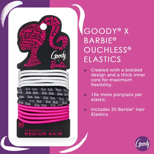 Vista 2 de Goody x Barbie Ouchless - Lazo elástico para el cabello, 30 unidades, para todo tipo de cabello, accesorios para el cabello para niñas