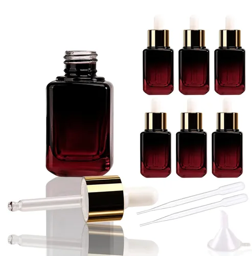 Vista 9 de COSIDEA 6pcs vacías 1.0 fl oz 1 OZ Clear Sqaure botellas cuentagotas de vidrio con tapa dorada para contenedor de viaje de suero