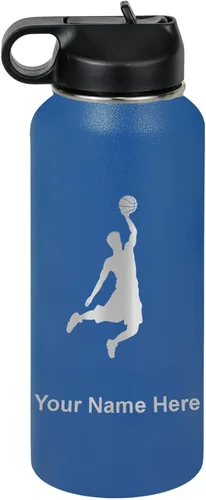Vista 53 de LaserGram Botella de Agua Personalizada, Basketball Slam Dunk Man, Acero Inoxidable de Doble Pared con Aislamiento al Vacío con Pajita Abatible