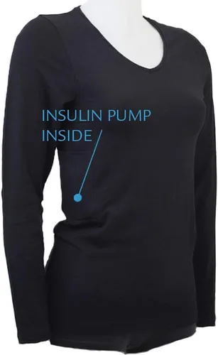 Vista 5 de ANNAPS - Camiseta de manga larga para mujer con bolsillos para bomba de insulina (M)