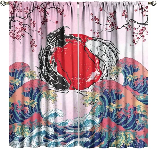 Vista 21 de Cortinas de cerezo, paisaje japonés, árbol de cerezo natural, primavera, dormitorio, sala de estar, ventana, 2 juegos de paneles, 42 x 45 pulgadas