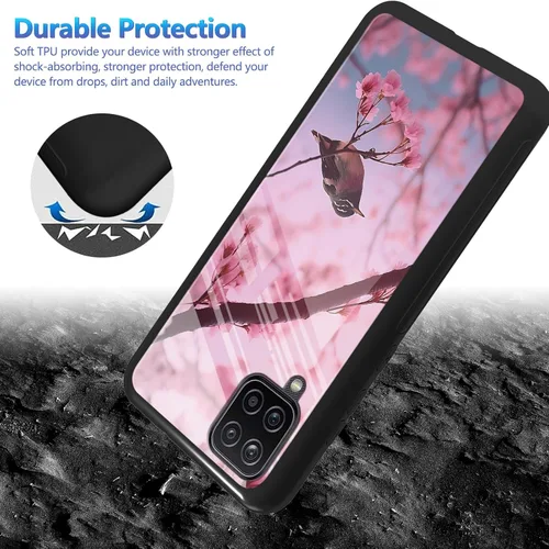 Vista 3 de Funda para Samsung Galaxy A12 5G con protector de pantalla, parte trasera de vidrio templado + TPU de silicona suave que absorbe los golpes