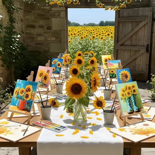 Vista 4 de Engrowtic 12 lienzos predibujados de flores de girasol de 8 x 10 pulgadas para pintar, lienzos preimpresos, para mujeres, pintura, arte, fiesta