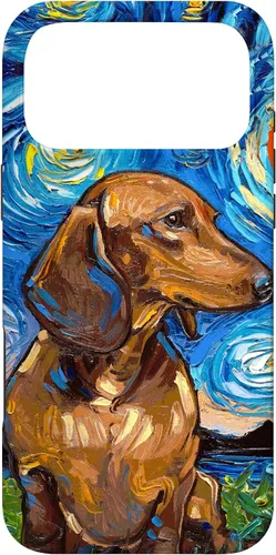 Vista 22 de Aja - Carcasa para iPhone 17 de pelo corto marrón con diseño de perro de noche estrellada Doxie