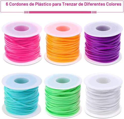 Vista 2 de cridoz - Kit de cuerda de cordón, paquete de 6 cordones de plástico, kit de tejido de cordón para pulseras, llaveros, manualidades