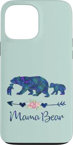 Vista 24 de Teal Blue Purple Floral Mama Bear and Two Cubs Green Mint Case for iPhone 16