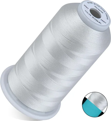 Vista 2 de Simthread Hilo que brilla en la oscuridad 30WT 2500 yardas blanco Emisión de luz azul para bordar y coser