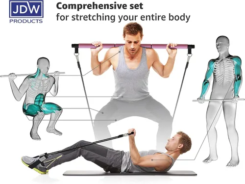 Vista 6 de Kit de barra de pilates 2 bandas estándar y 2 fuertes para entrenamiento de cuerpo completo Bolsa de almacenamiento incluida Equipo de fitness